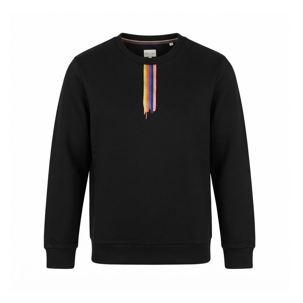 Paul Smith Sweatshirt Men Medium Black Rainbow Stripe Drip Graphic Crewneck